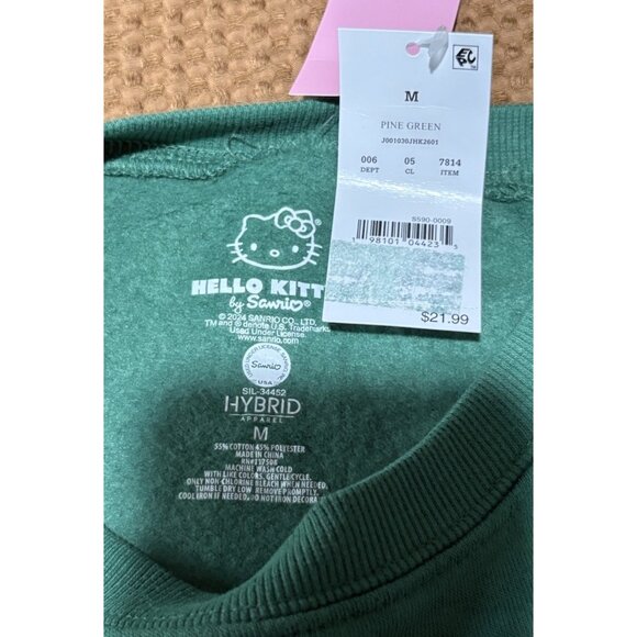Hello Kitty Athletic Dept Crop Sweatshirt Green Varsity College Y2K Kawaii Sz M - Picture 2 of 5